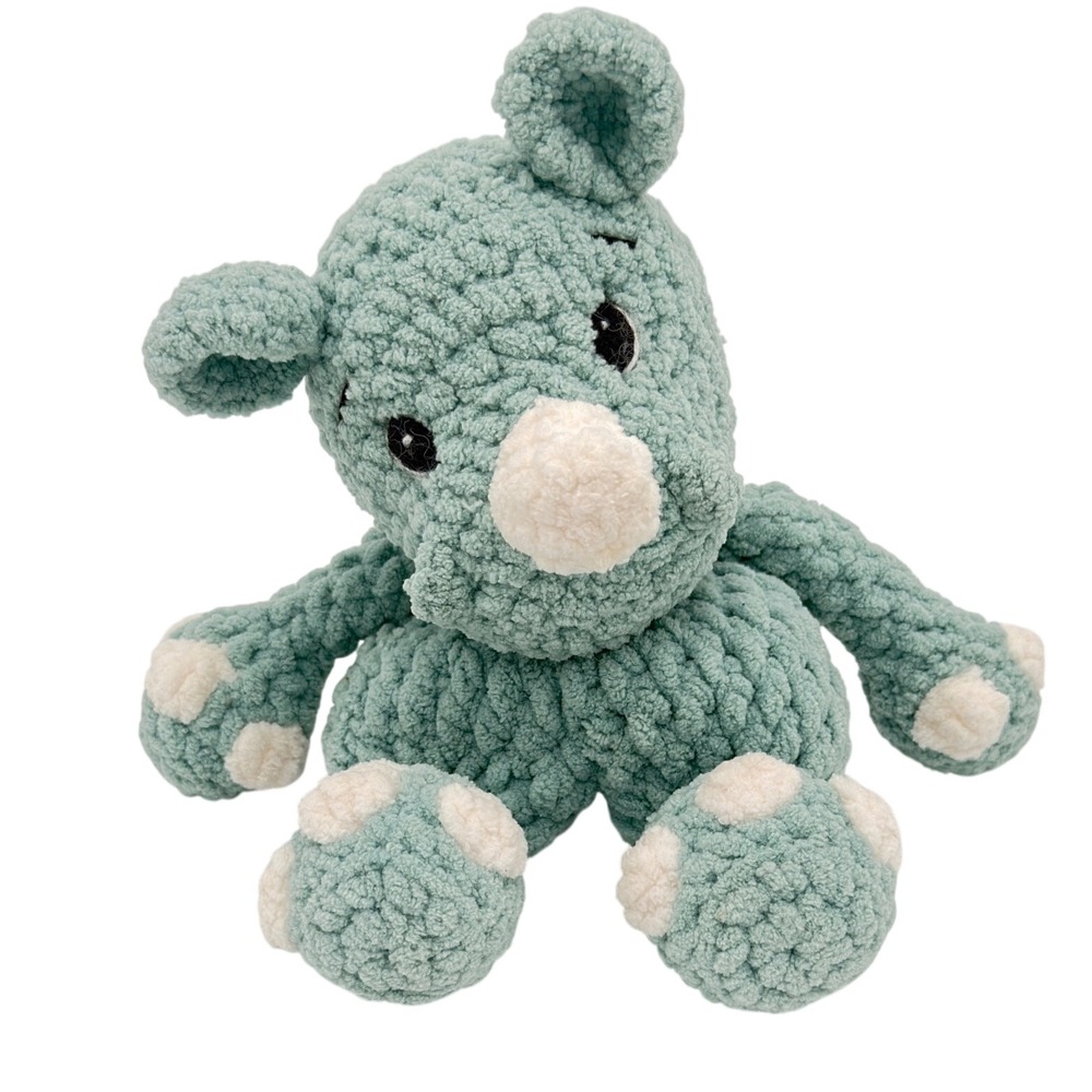 Handmade Crochet Plush‎ Bear Sage Green Chenille Stuffed Animal 11"